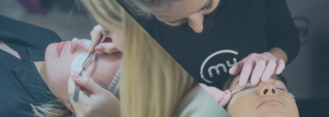 lashmaker con maglietta nera my lamination al lavoro su una cliente