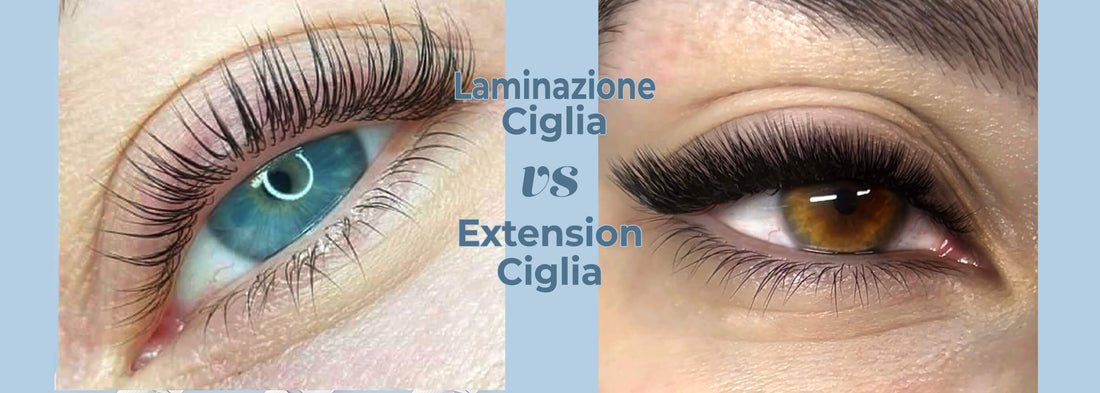 primo piano su occhi che fanno notare la differenza tra laminazione e extension ciglia