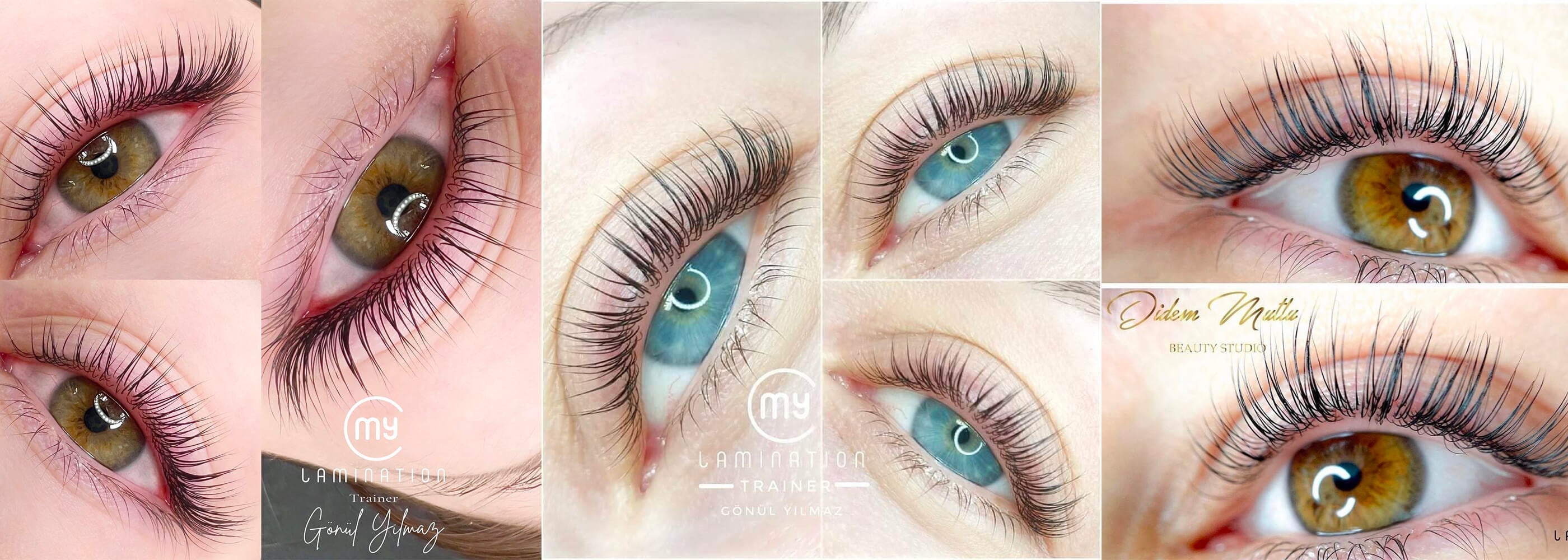 mosaico di occhi con ciglia su cui è stato eseguita la laminazione