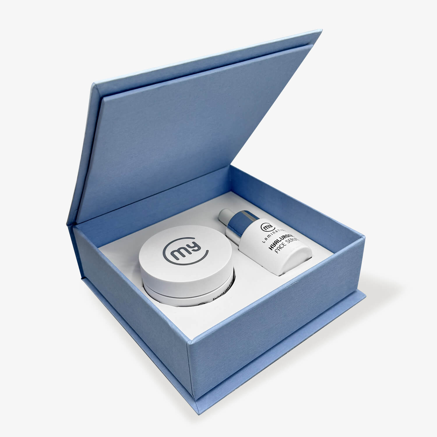 set scatola aperto con trattamento viso acido ialuronico crema più siero