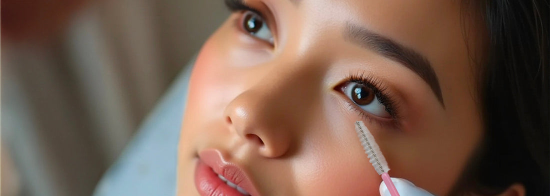 ragazza asiatica pettina le ciglia con un brush