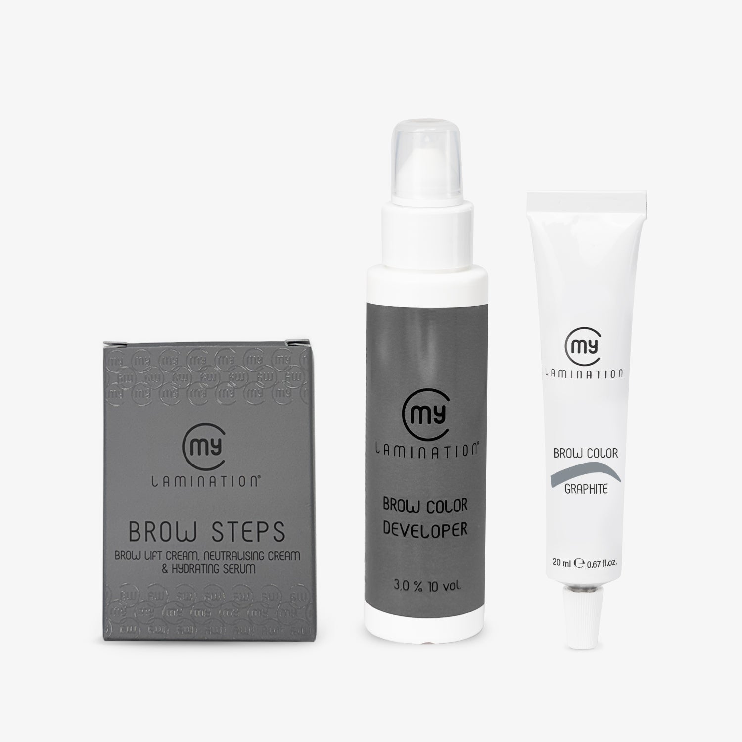 kit brow steps brow color developer e tinta per sopracciglia graphite my lamination