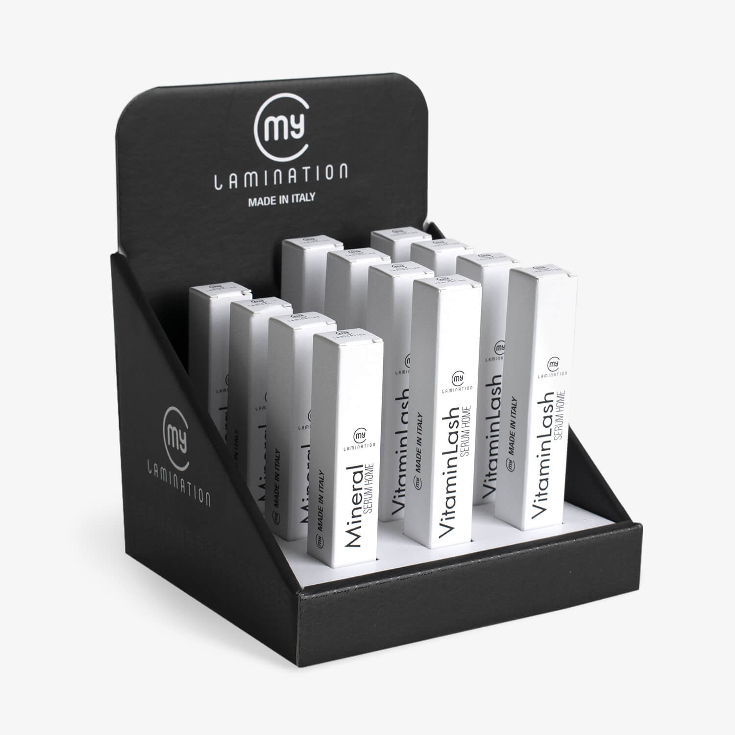 Espositore con 12 mineral e vitamin serum home di my lamination