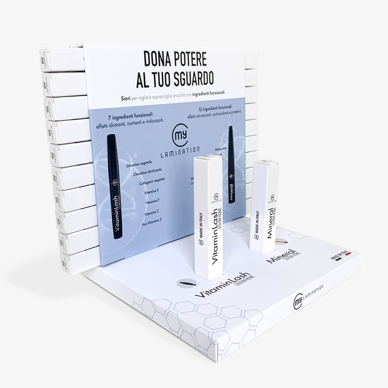 Espositore con 2 campioni di vitamin e mineral Serum Home di my lamination