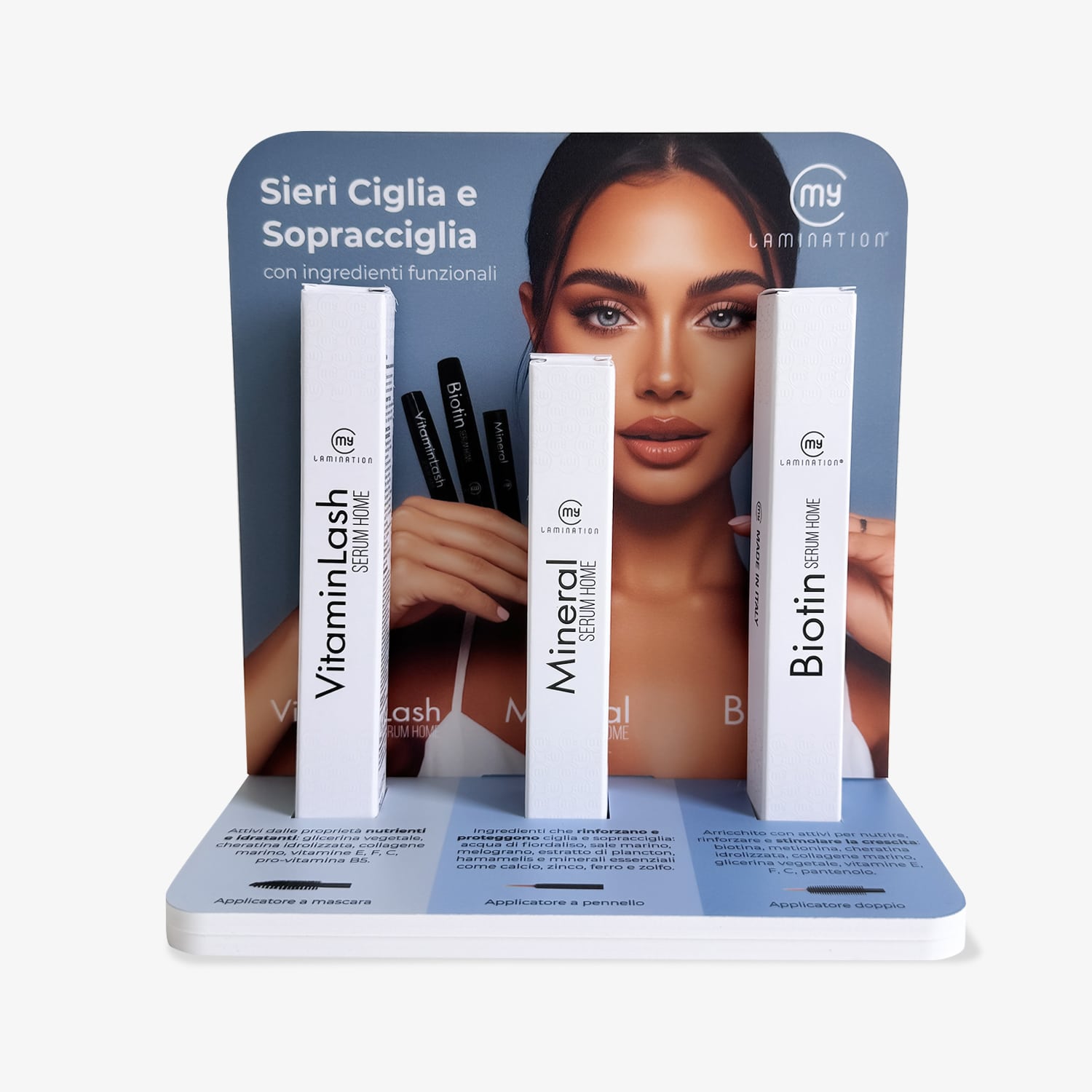 espositore da tavolo dei tre sieri per ciglia e sopracciglia my lamination